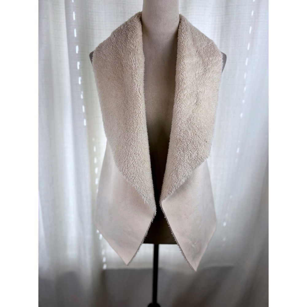 Lauren Ralph Lauren Faux Suede Sherpa Lined Draped Waterfall Open Vest Size XS